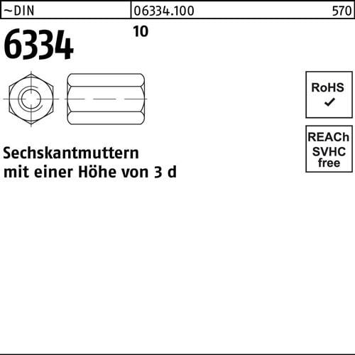Sechskantmutter DIN 6334 M12 SW 19 10 50 Stück
