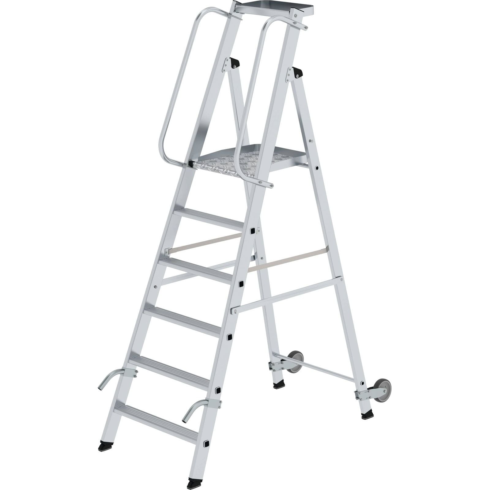 Günzburger Steigtechnik Plattformleiter mit Rollen und Griff 6 Stufen mit Ablageschale - 051086