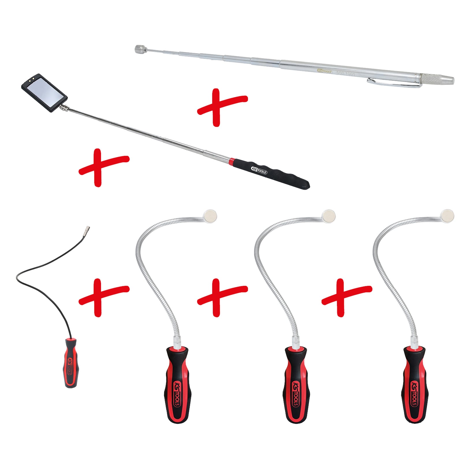 KS TOOLS Flexibler und Teleskop-Magnethalter und Inspektionsspiegel-Satz 6tlg. - 550.1090