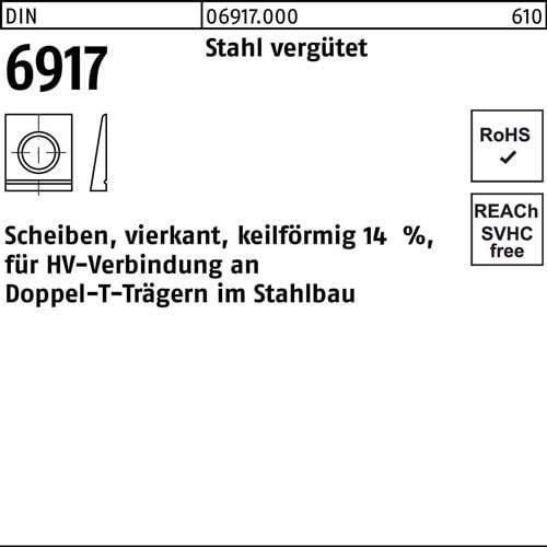 Unterlegscheibe DIN 6917 ÜH vierkant keilförmig 13 Stahl C45 1 Stück