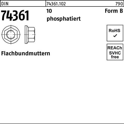 Flachbundmutter DIN 74361 M20x 1,5 SW27 10 phosphatiert 100 Stück
