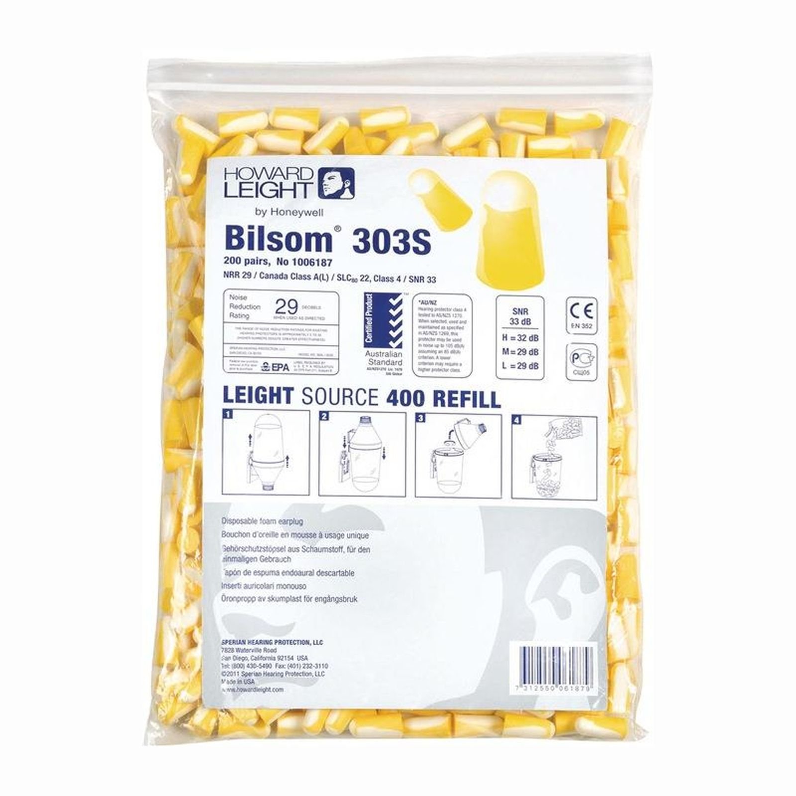 Honeywell 200 Paar Gehörschutzstöpsel Bilsom 303S EN 352-2 SNR 33 dB Nachfüllpack - 1006187 Honeywell 200 Paar Gehörschutzstöpsel Bilsom 303S EN 352-2 SNR 33 dB Nachfüllpack - 1006187