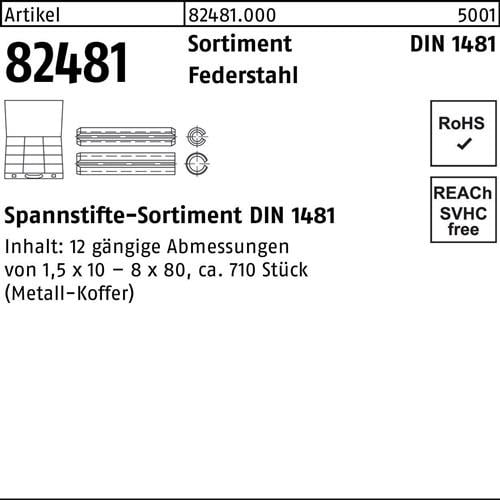 Spannstiftsortiment DIN 1481 710tlg. Federstahl 1 Stück