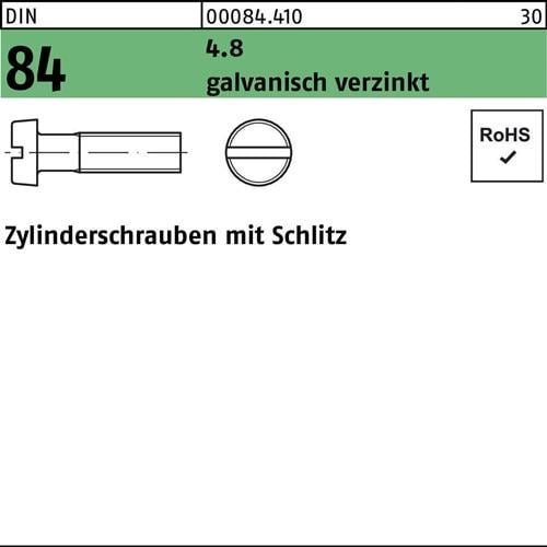 Zylinderschraube DIN 84/ISO 1207 Schlitz M2x 4 4.8 galv.verz. 200St.
