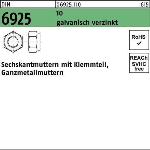 Sechskantmutter DIN 6925 Klemmteil M8 10 galv.verz. 100 Stück