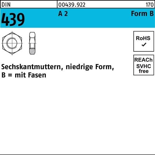 Sechskantmutter DIN 439/ISO 4035 FormB BM 4 A 2 1000 Stück