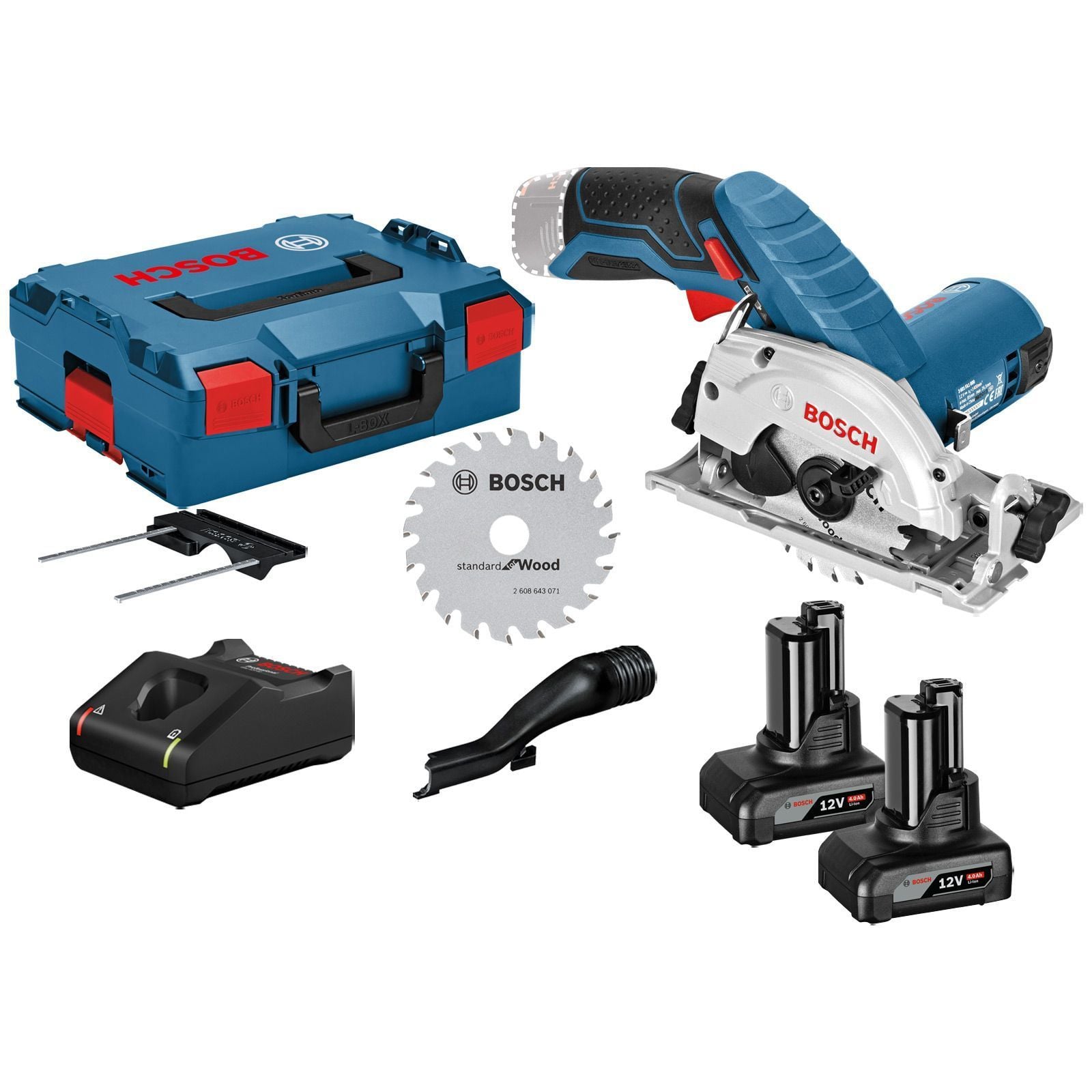 Bosch Akku-Kreissäge GKS 12V-26 12 V Ø 85 mm / 2x 4,0 Ah Akku + Ladegerät inkl. Zubehör in L-Boxx