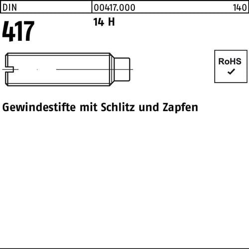 Gewindestift DIN 417/ISO 7435 Schlitz/Zapfen M6x 20 14 H 100 Stück