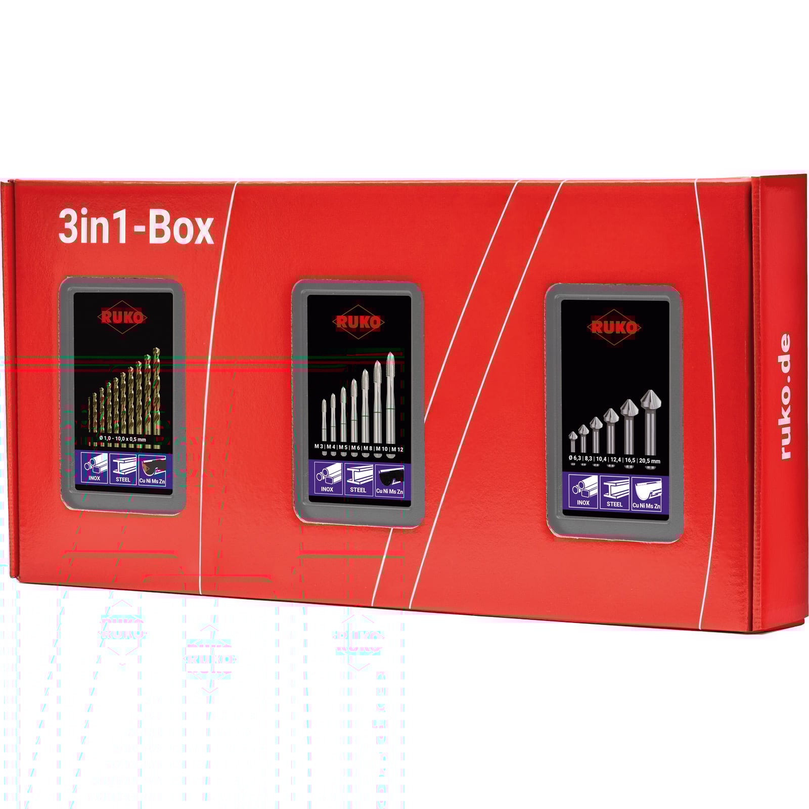 RUKO 3in1-Box HSS-Co 5 - Bohren, schneiden, senken - Komplettset für Gewindeschneiden – 131005