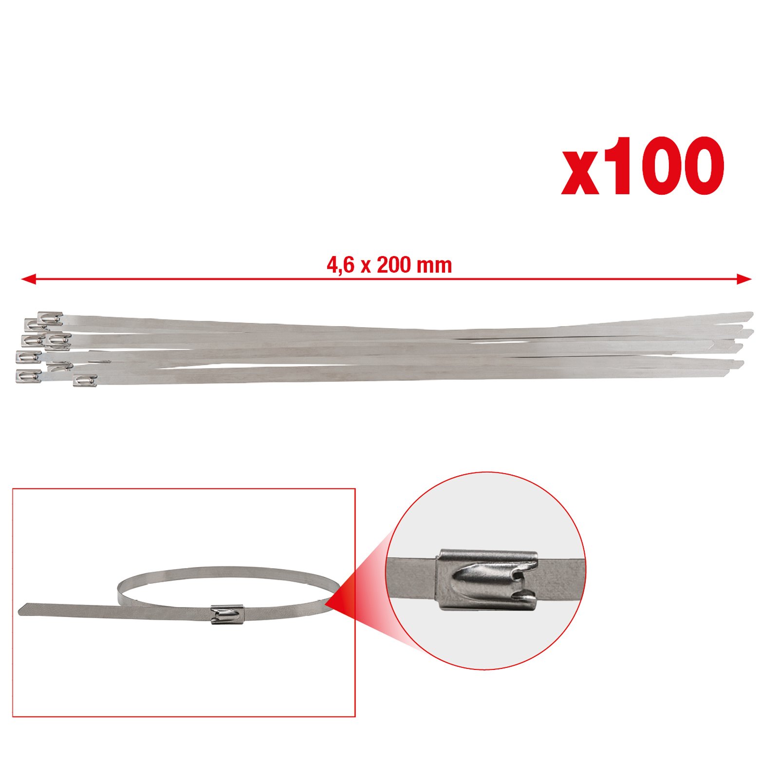 KS TOOLS Edelstahl Kabelbinder mit Kugelverschluss 4,6 x 200 mm 100 Stk. - 115.1591 KS TOOLS Edelstahl Kabelbinder mit Kugelverschluss 4,6 x 200 mm 100 Stk. - 115.1591