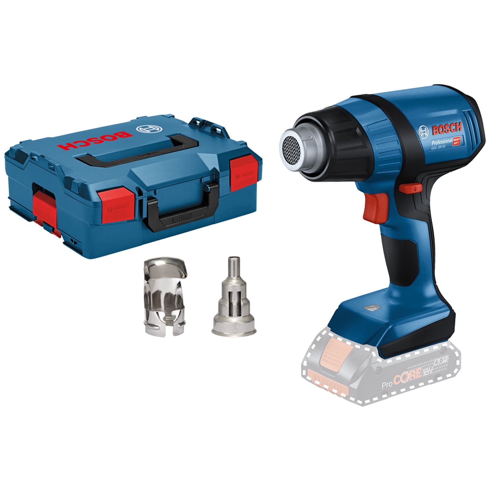 Bosch Akku-Heißluftgebläse GHG 18V-50 Solo inkl. 2x Düse in L-Boxx - 06012A6501