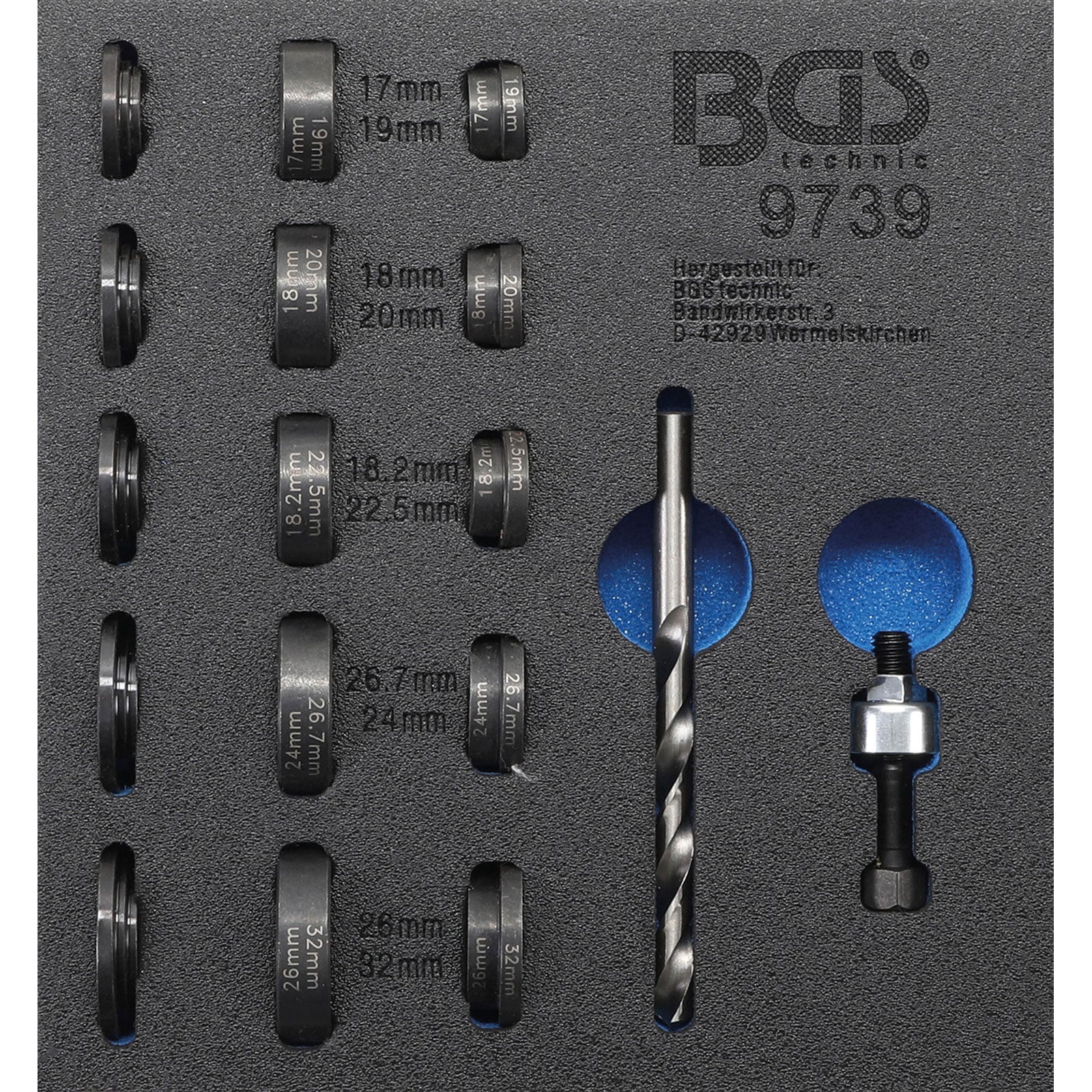 BGS Werkstattwageneinlage 1/6: Lochstanz-Satz für Einparksensoren Ø 17 - 32 mm - 9739