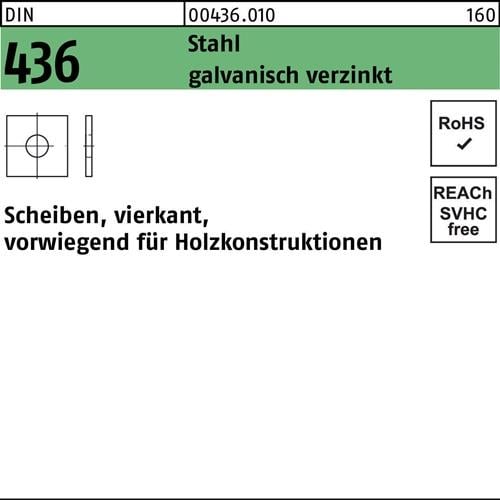 Unterlegscheibe DIN 436 vierkant 13,5x 40x 4 Stahl galv.verz. 100Stück