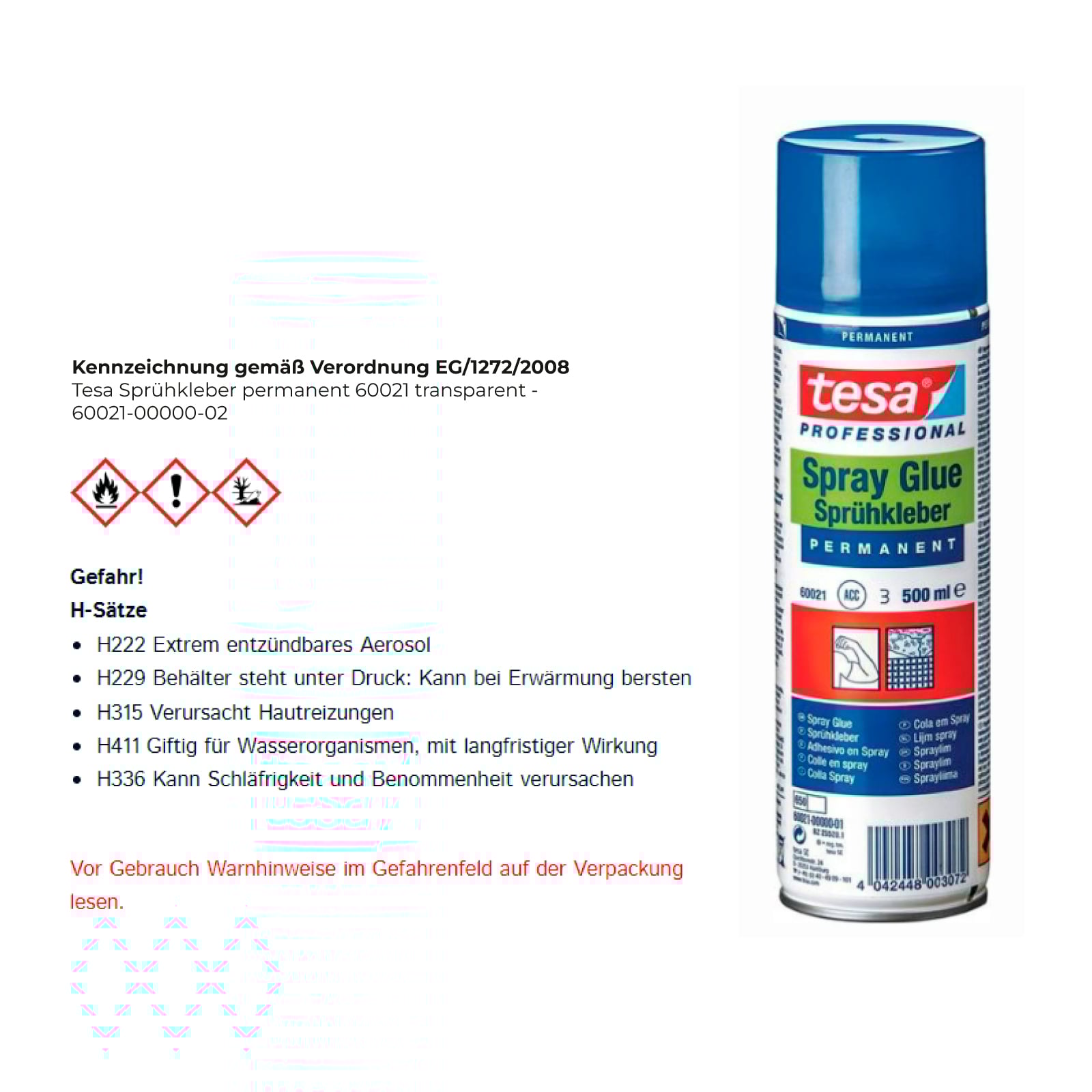 Tesa Sprühkleber permanent 60021 transparent - 60021-00000-02