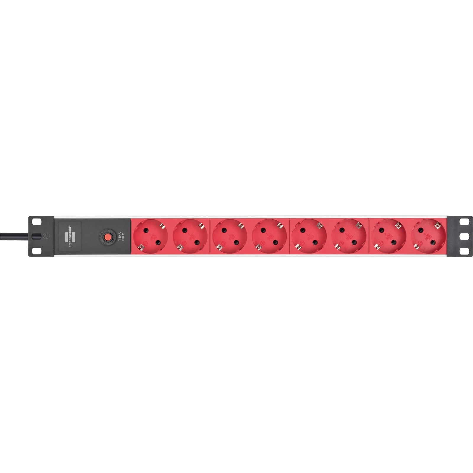 Brennenstuhl Alu-Line 19" Steckdosenleiste für Schaltschränke mit 10A Sicherungsautomat und Kaltgerätestecker IEC C14 8-fach silber/rot 2 m H05VV-F 3G1,0 - 1390007118
