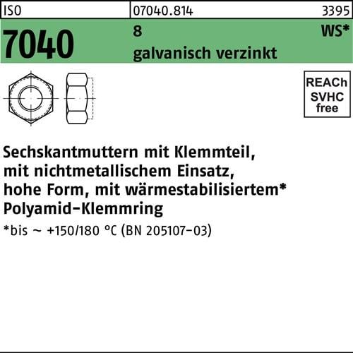 Sechskantmutter ISO 7040 Klemmteil M6 8 galv.verz. brauner Ring 1000St.