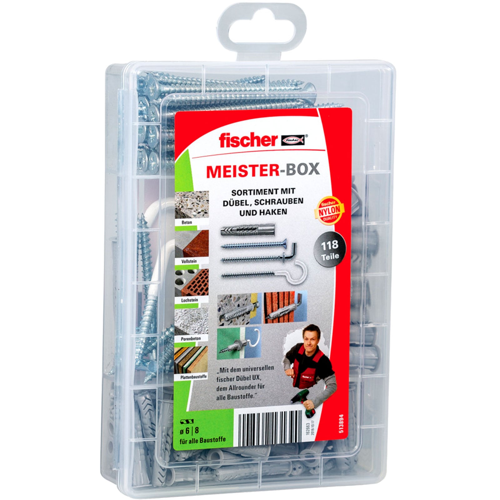 Fischer Meister-Box UX mit Schrauben und Haken (118 Teile) - 513894