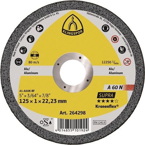 Trennscheibe A 60N Supra D125x1mm ger.Alu.Bohr.22,23mm KLINGSPOR
