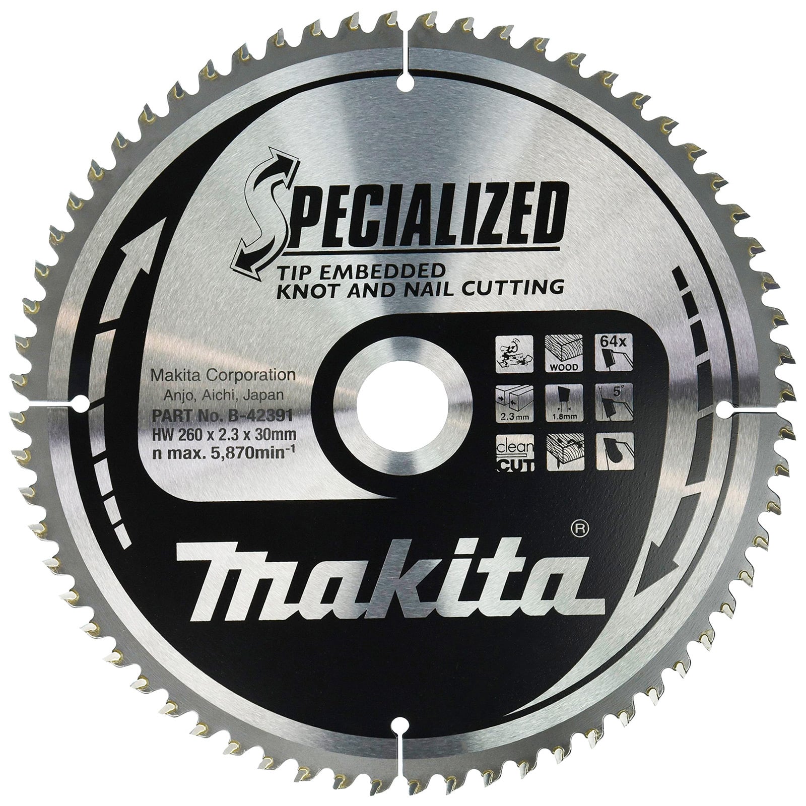 Makita SPECIALIZED Sägeblatt 260x30x64Z - B-42391