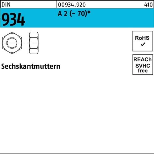 Sechskantmutter DIN 934 M8 A 2 (- 70) 500 Stück