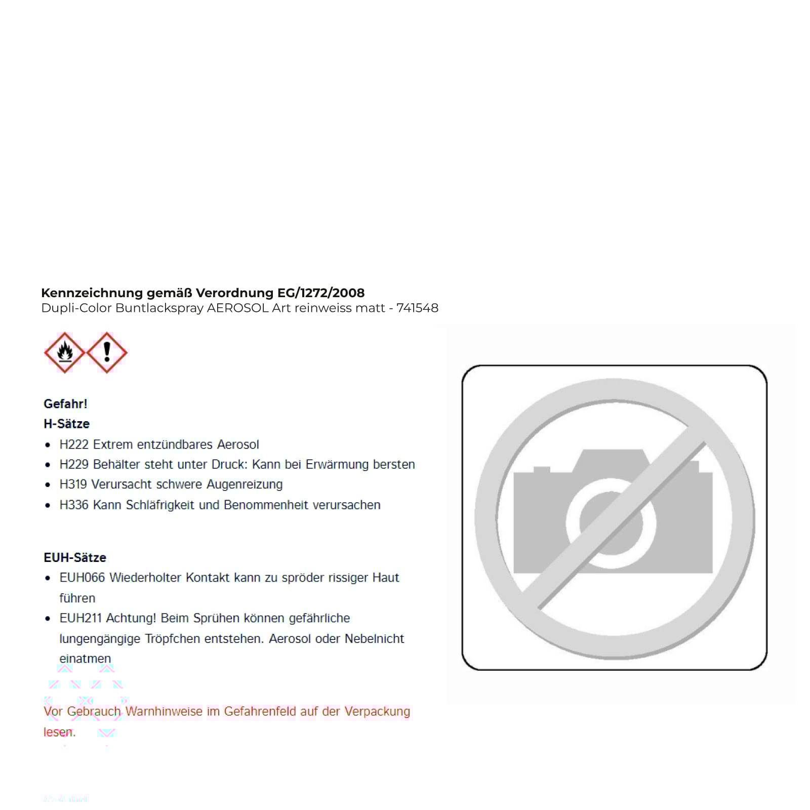 Dupli-Color Buntlackspray AEROSOL Art reinweiss matt - 741548