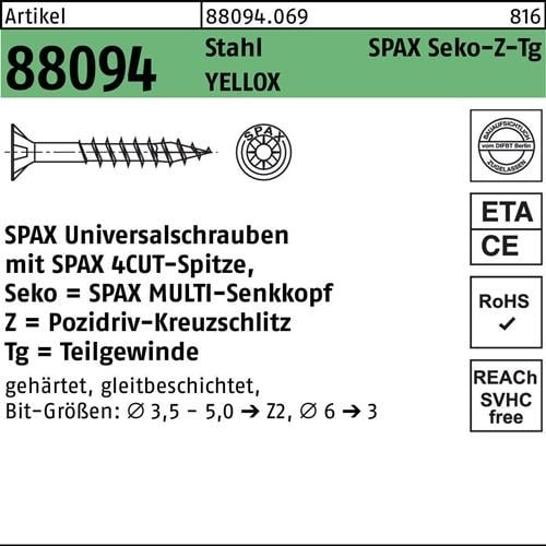 Schraube R 88094 SEKO Spitze/PZ 4x45/30-Z Stahl galv.verz. gelb 500St. SPAX