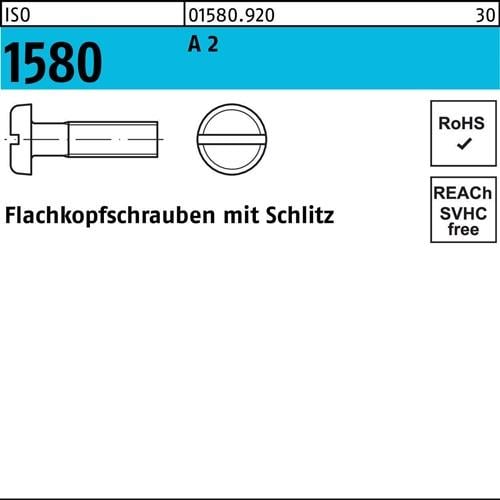 Flachkopfschraube ISO 1580 Schlitz M6x 45 A 2 100 Stück
