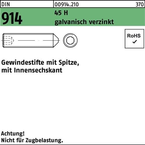 Gewindestift DIN 914 Spitze/Innen-6kt M12x10 45 H galv.verz. 200St.