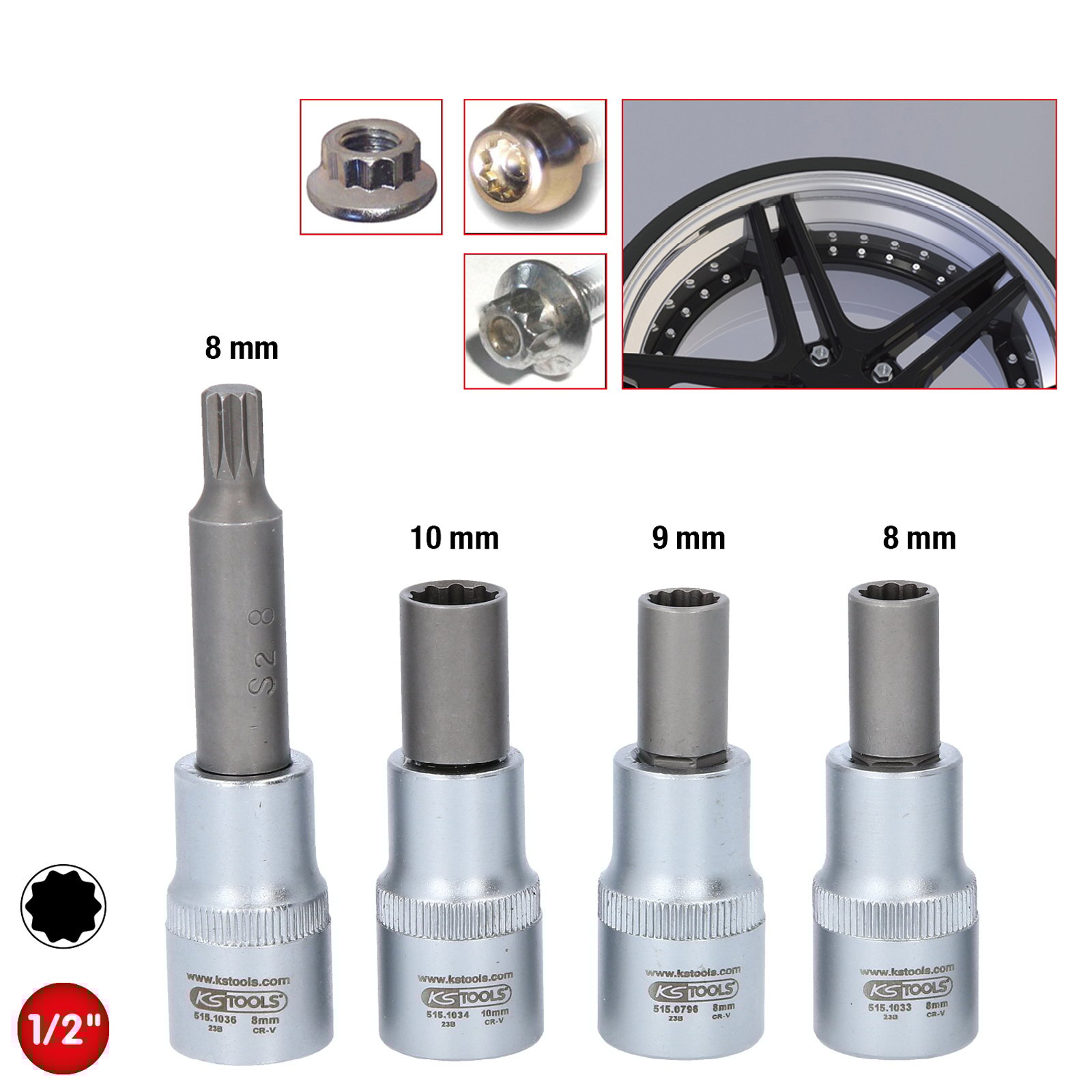 KS TOOLS OZ Spezial-Alu-Felgen-Stecknuss-Satz für mehrteilige OZ-Felgen 4tlg. - 515.0795 KS TOOLS OZ Spezial-Alu-Felgen-Stecknuss-Satz für mehrteilige OZ-Felgen 4tlg. - 515.0795