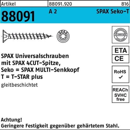 Schraube R 88091 SEKO T-STAR 4x 20/15-T20 A 2 200 Stück SPAX