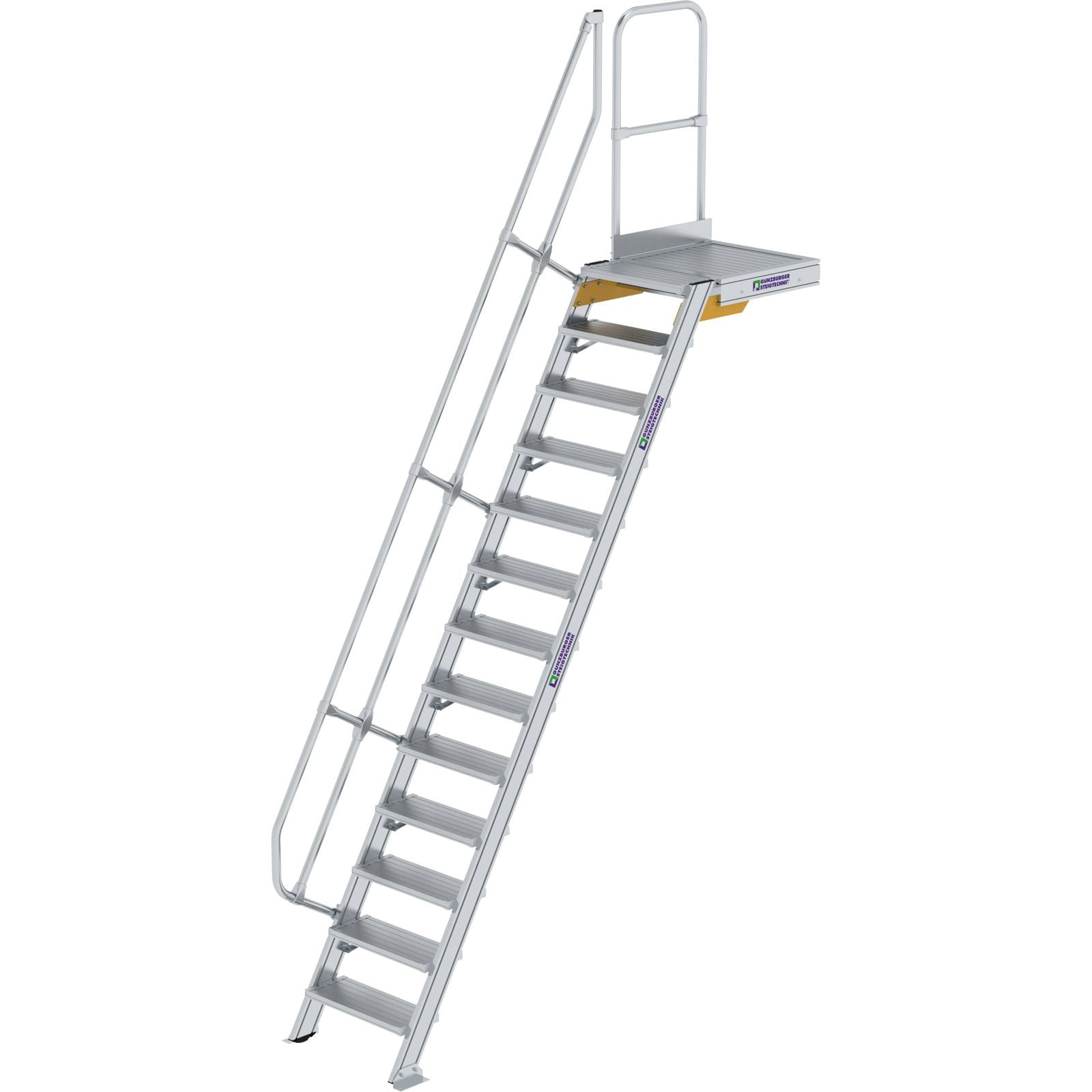 Günzburger Steigtechnik Treppe mit Plattform 60° Stufenbreite 600 mm 13 Stufen Aluminium geriffelt - 600373