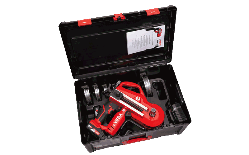 Virax Akku-Rohrbiegemaschine im Koffer mit Zubehör für präzises Rohrbiegen