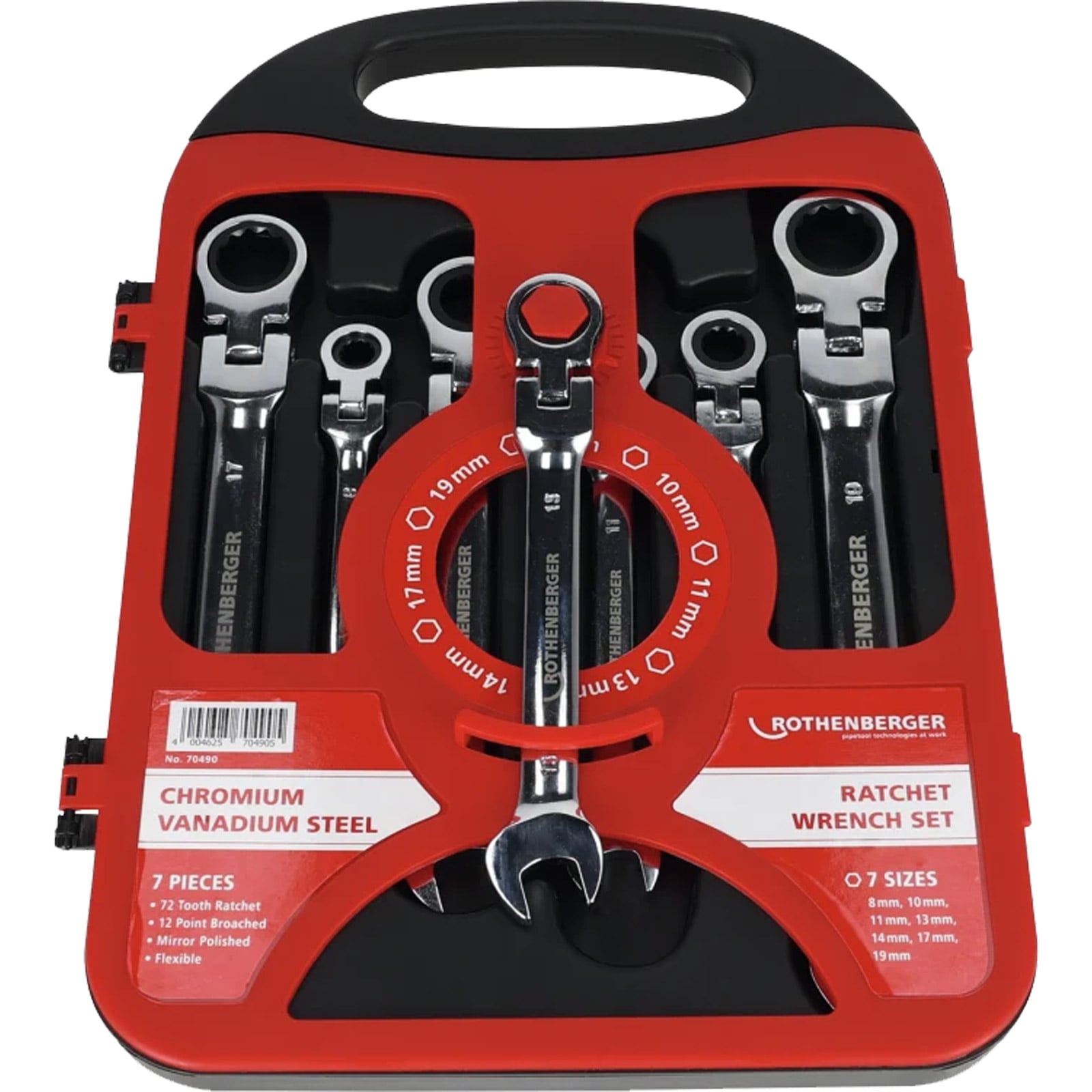 ROTHENBERGER Maul/Gelenk-Ratschenschlüssel ROCLICK-Set 7tlg. 8-10-11-13-14-17-19mm im Kunststoffkoffer - 70490