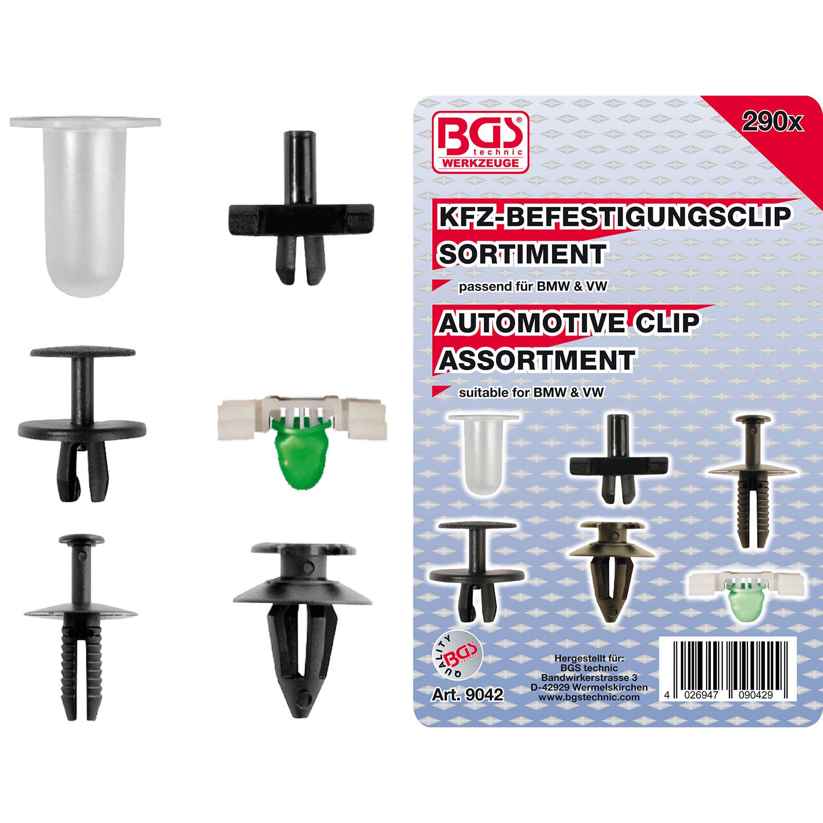 BGS KFZ-Befestigungsclip-Sortiment für BMW / VW 290tlg. - 9042