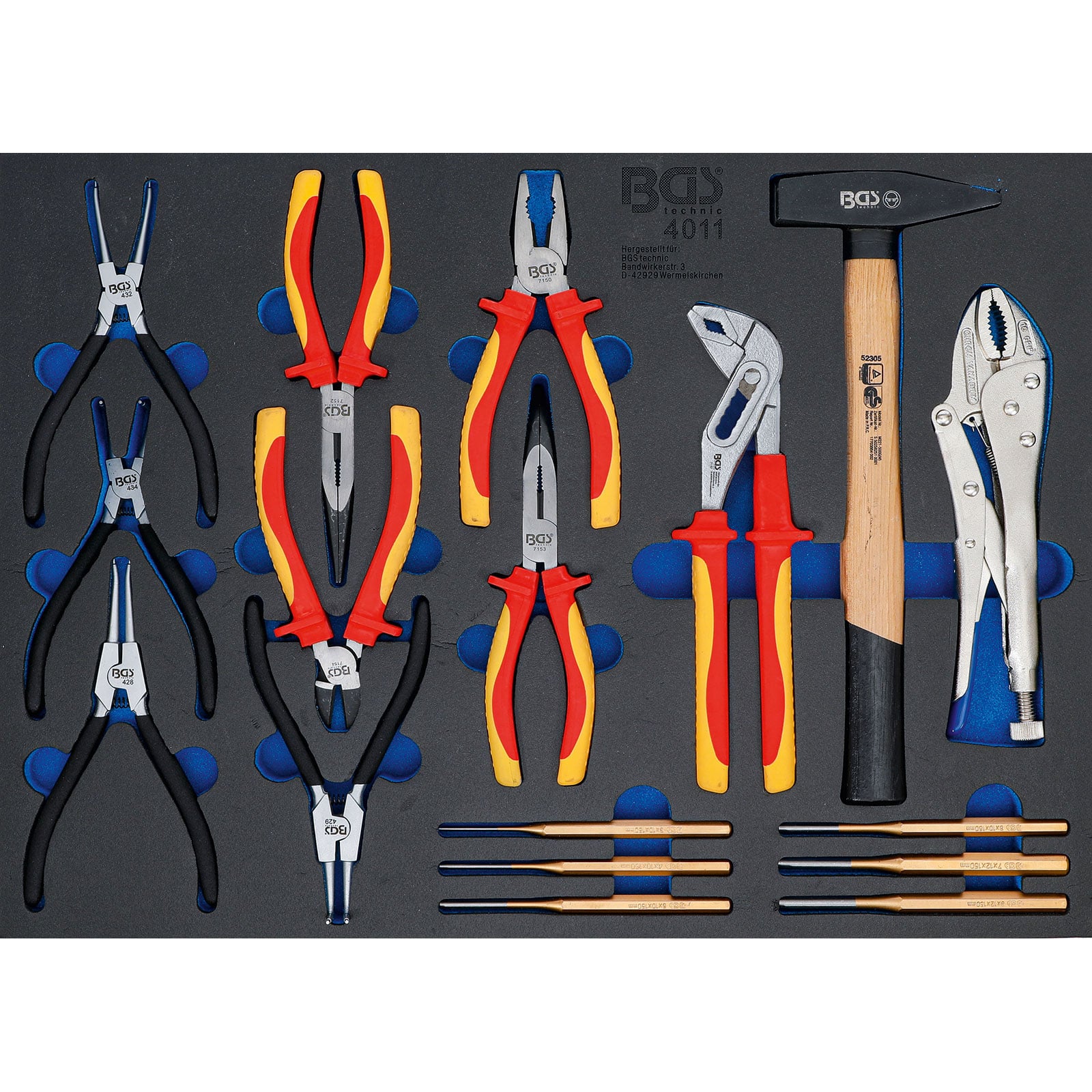 BGS Werkstattwageneinlage 3/3: Zangen-, Splintentreiber-Satz, Hammer 17tlg. - 4011