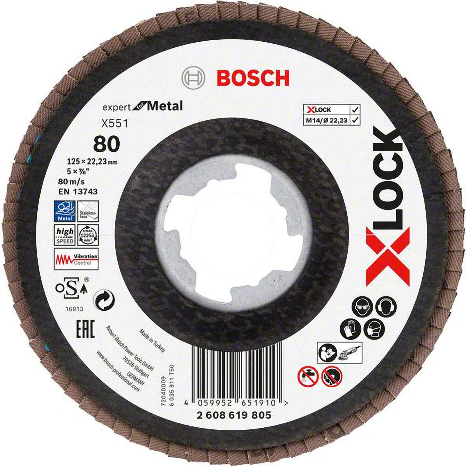 Bosch X-LOCK-Fächerschleifscheibe X551, Expert for Metal, K: 80, Scheibend.: 125 mm - 2608619805