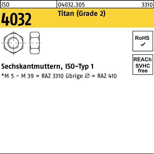 Sechskantmutter ISO 4032 M10 Titan (Grade 2) 50 Stück