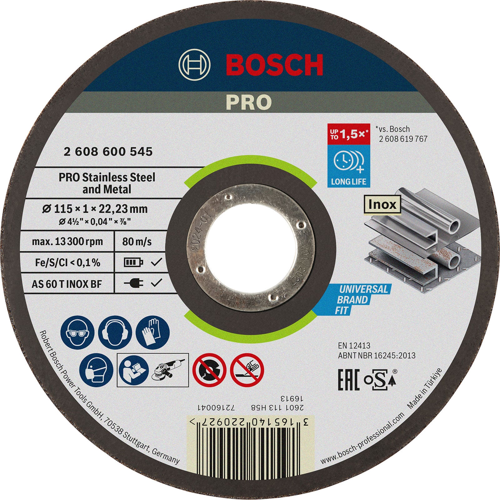 Bosch PRO Stainless Steel and Metal Trennscheibe 115 x 1 x 22,23 mm - 2608600545