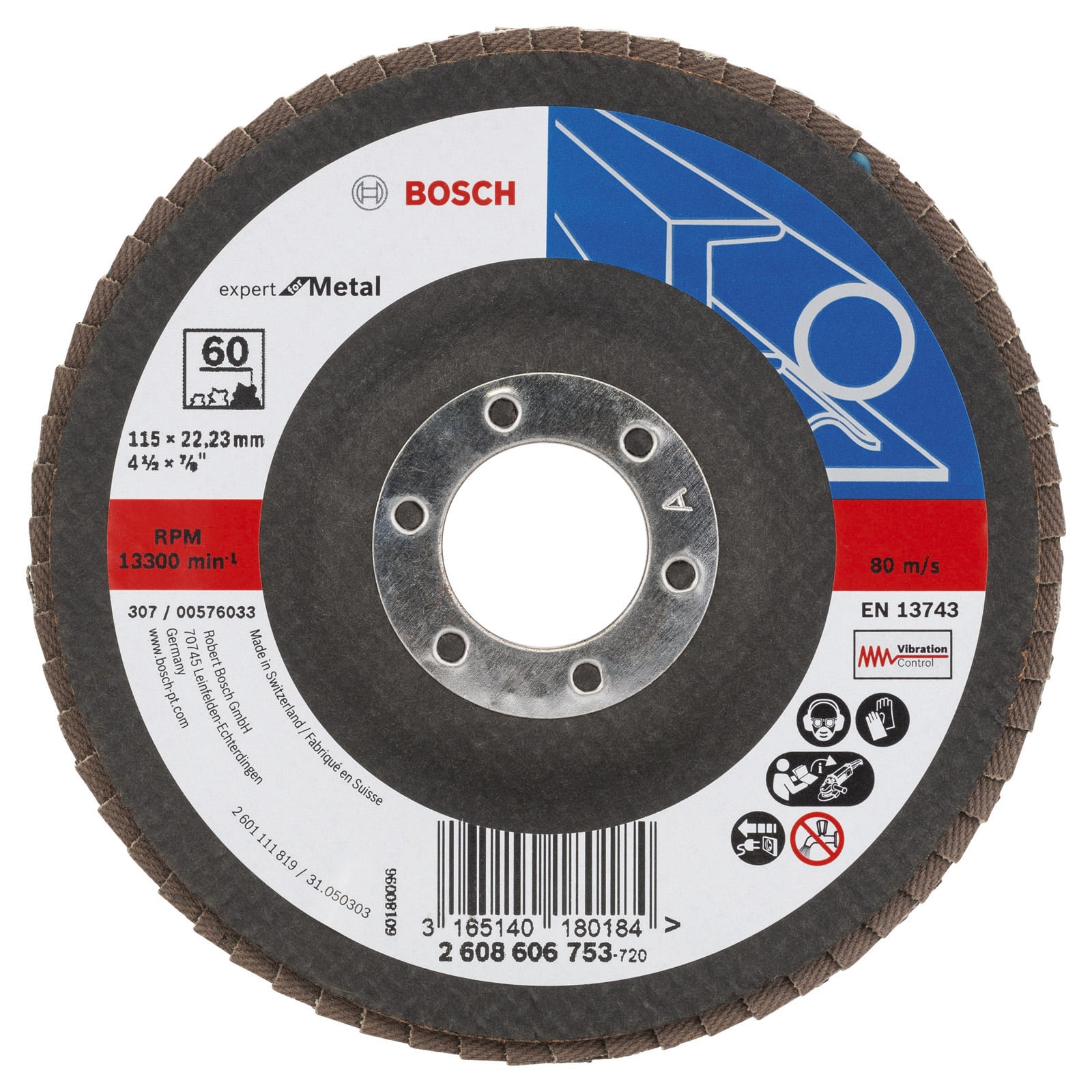Bosch Fächerschleifscheibe Expert for Metal 115 22,23 60 gewinkelt Glasgewebet. - 2608606753