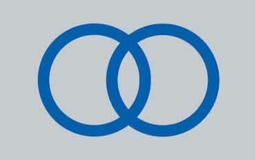 Grafisches Symbol mit zwei überlappenden Kreisen – Darstellung von Verbindungen Symbol mit zwei überlappenden blauen Kreisen