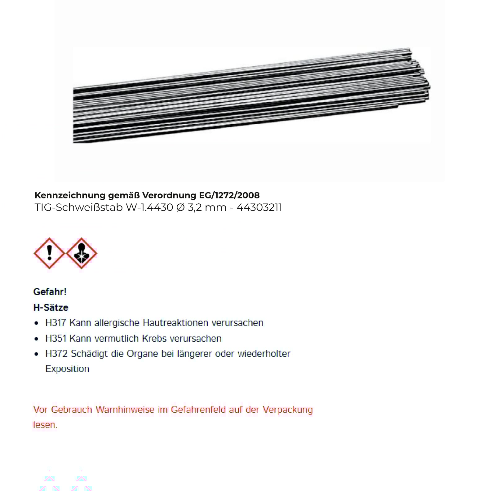TIG-Schweißstab W-1.4430 Ø 3,2 mm - 44303211