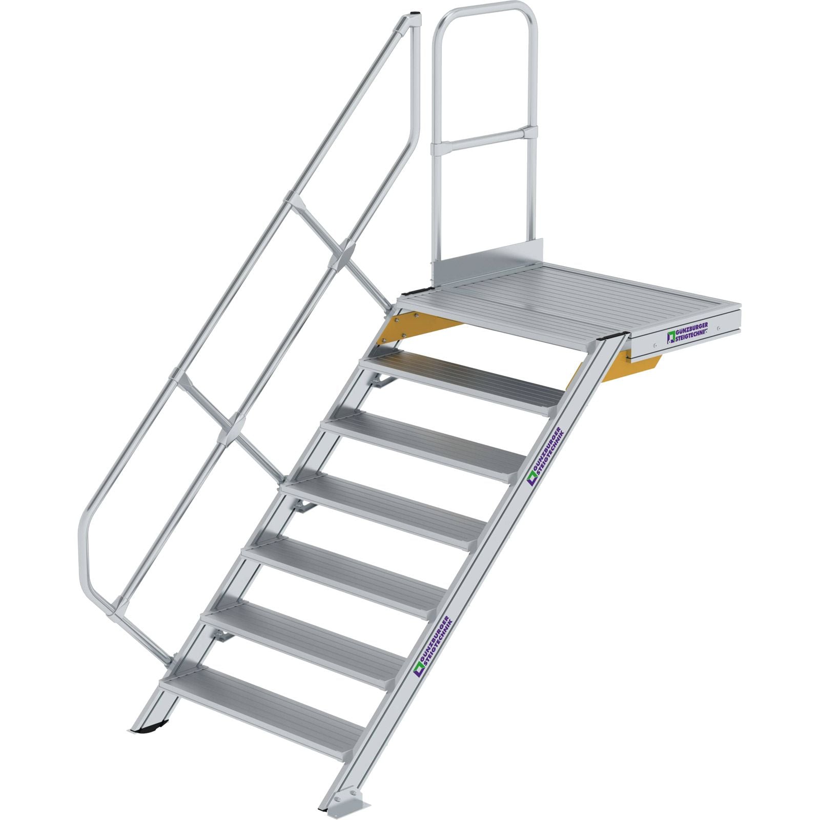 Günzburger Steigtechnik Treppe mit Plattform 45° Stufenbreite 1.000 mm 7 Stufen Aluminium geriffelt - 600467