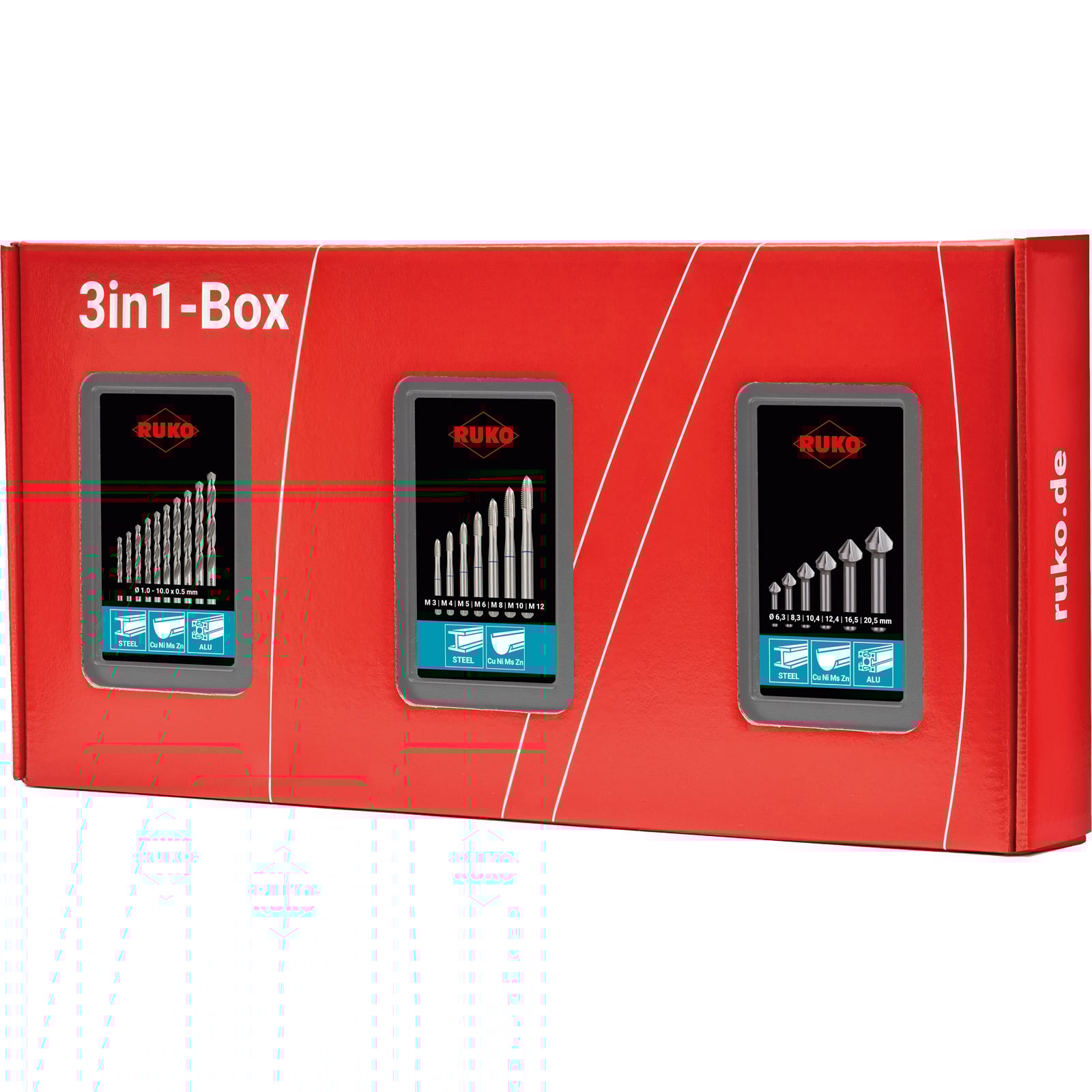 RUKO 3in1-Box HSS - Bohren, schneiden, senken - Komplettset für Gewindeschneiden – 131003