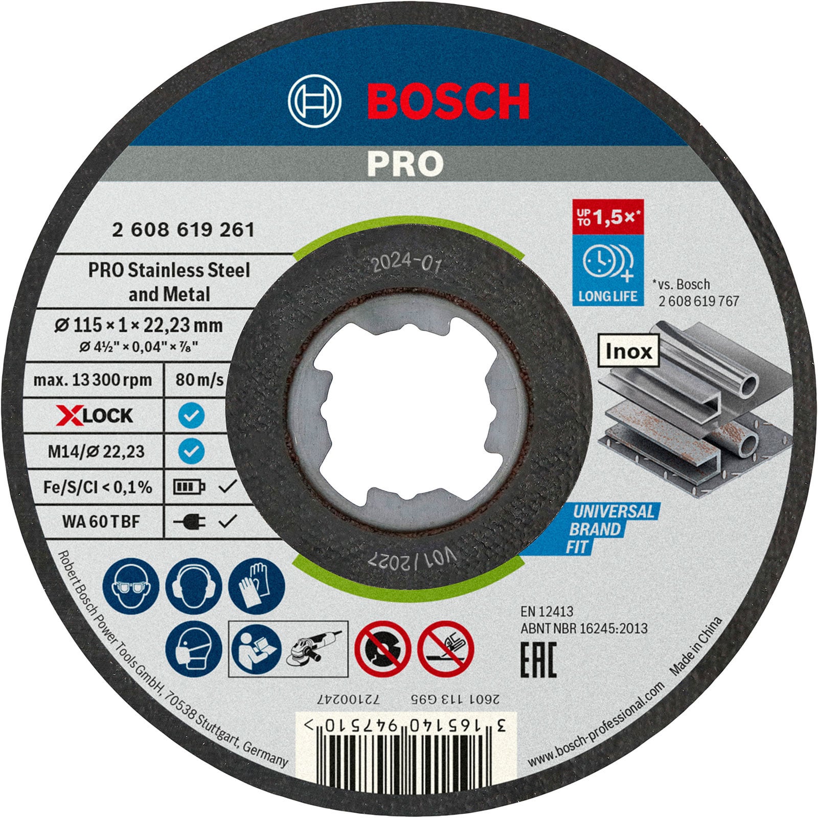 Bosch PRO Stainless Steel and Metal X-Lock Trennscheibe 115 x 1 x 22,23 mm - 2608619266