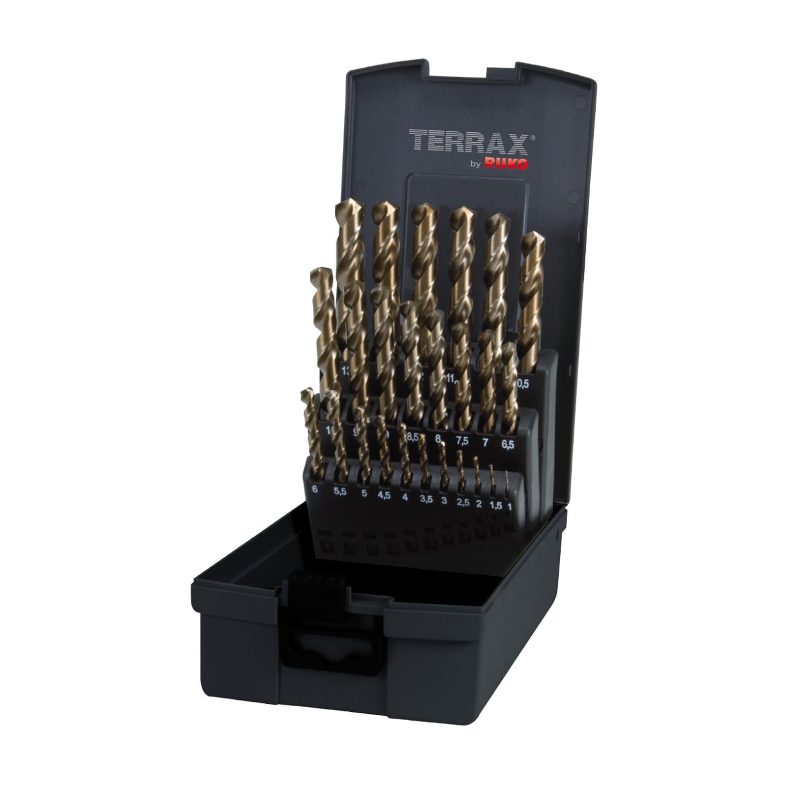 RUKO Spiralbohrer-Satz HSS-Co 5, 25-teilig, 1–13 mm, DIN 338 Typ N inkl. Spray & Schutzbrille - WZSA215215RO