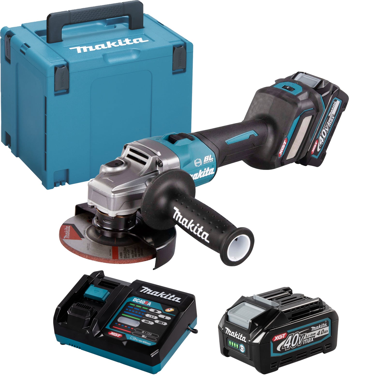 Makita GA023GM201 Akku-Winkelschleifer Ø 125 mm 40 V max. / 2x 4,0 Ah Akkus + Ladegerät im MAKPAC