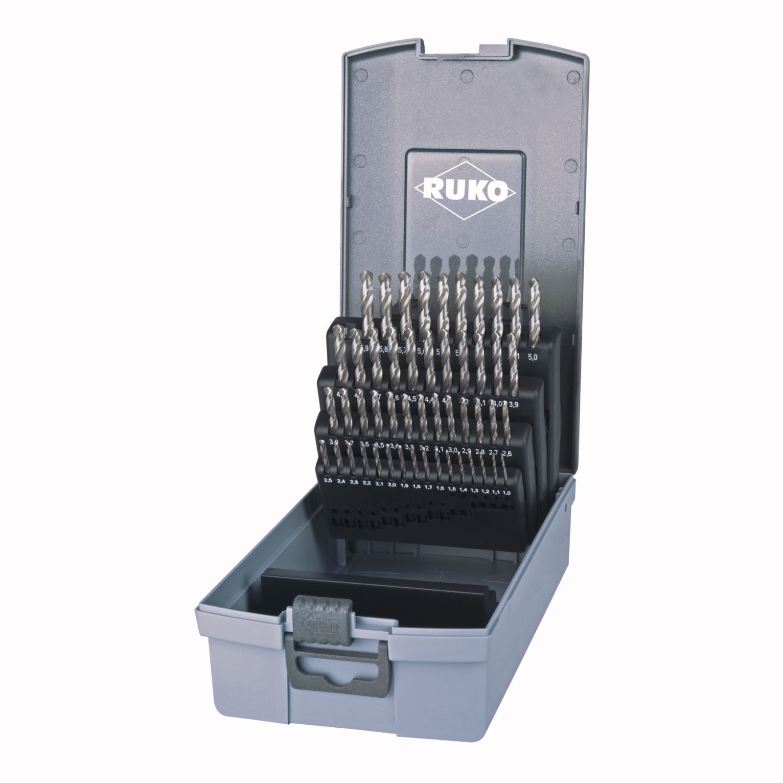 RUKO Spiralbohrer-Satz DIN 338 Typ N, HSS-G in Kunststoffkassette - 50 tlg. - 214217RO