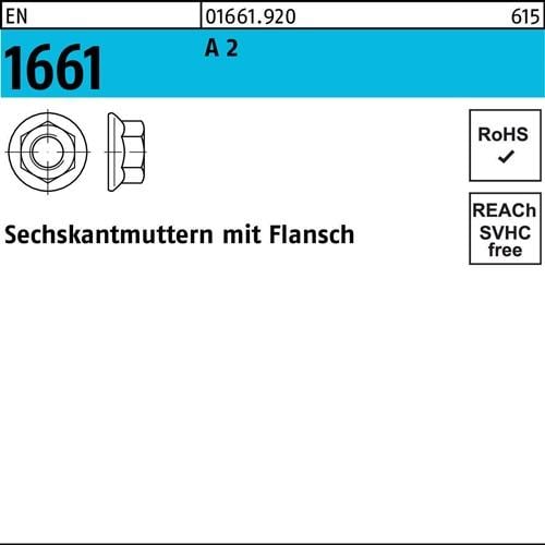 Sechskantmutter EN 1661 Flansch M6 A 2 1000 Stück