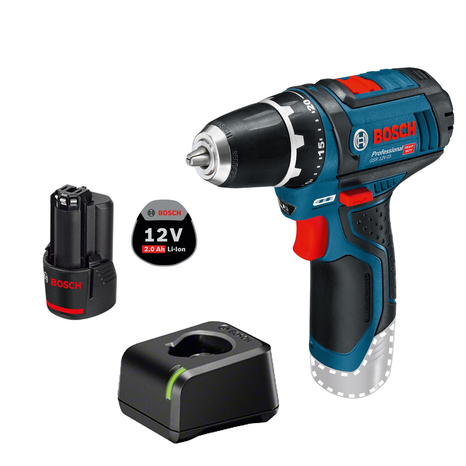 Bosch Akku-Bohrschrauber GSR 12V-15 / 1x 2,0 Ah Akku + Ladegerät Bosch Akku-Bohrschrauber GSR 12V-15 / 1x 2,0 Ah Akku + Ladegerät