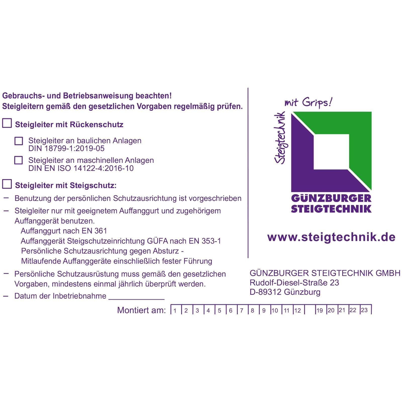 Günzburger Steigtechnik Kennzeichnungsschild für Steigschutzeinrichtung - 019007